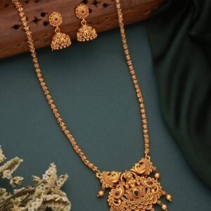 Traditional Maharashrian Bormala Gold Plated Ethnic Micropolish Necklace and Tanmani Pendant with Earrings Set for Women and Girls 32 Inch Long